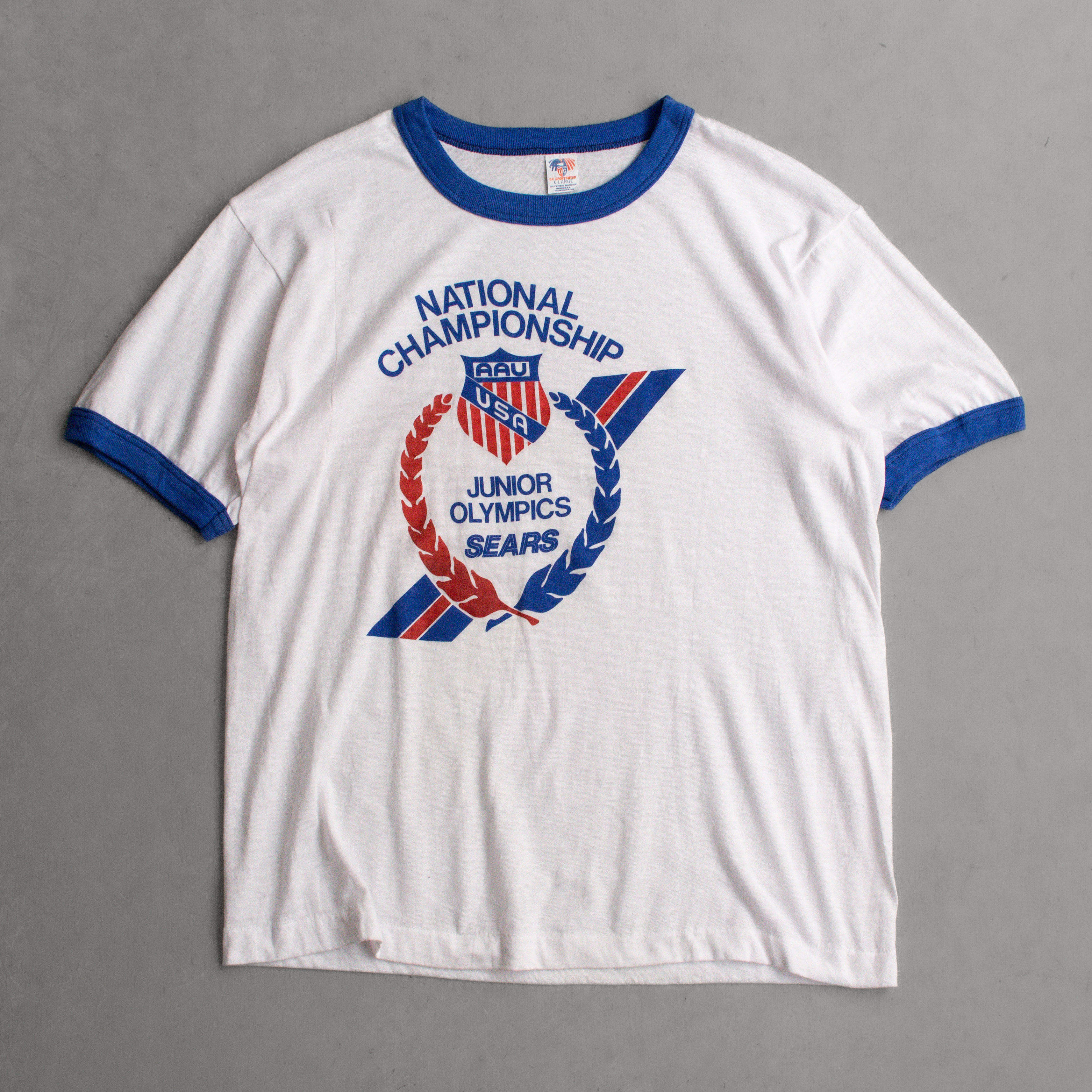 80-90S VINTAGE RINGER TEE 美國製 白色 青年奧運 圖案 滾邊 短袖 T恤