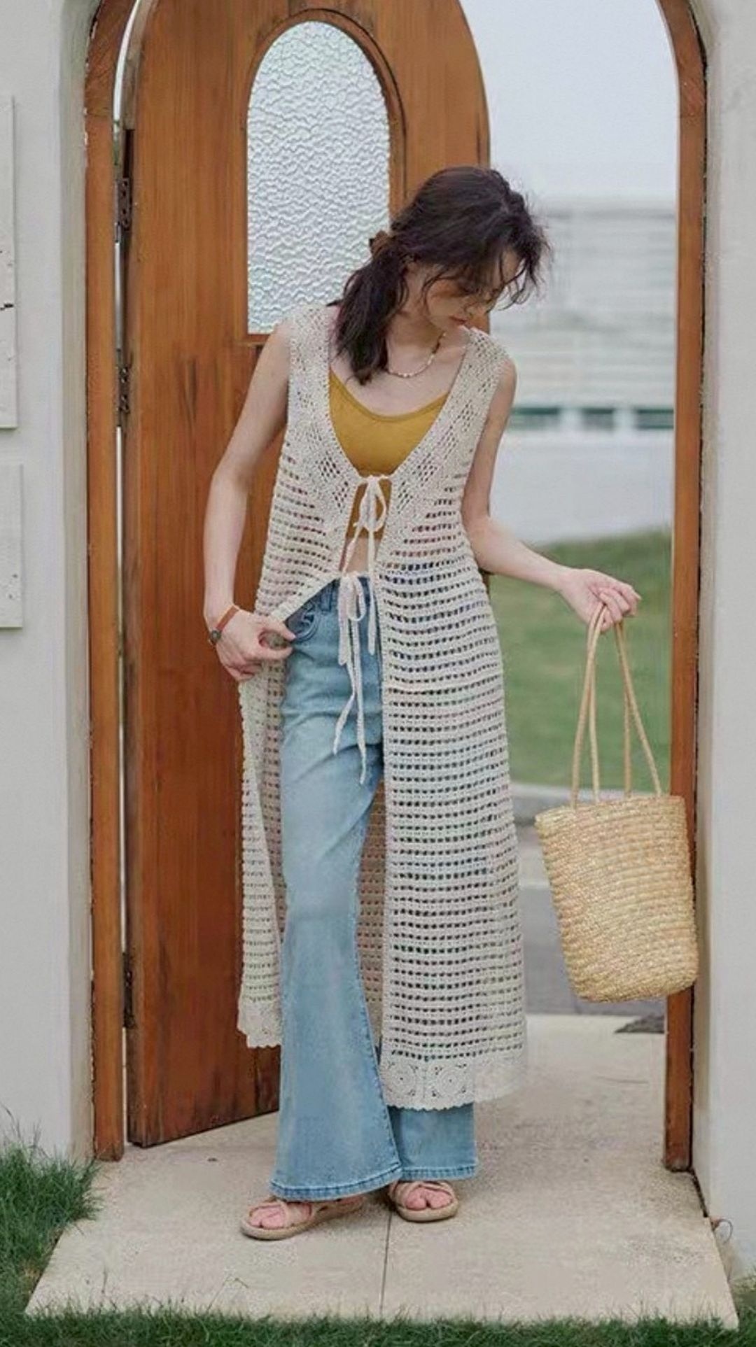 G6180-慵懶鏤空針織背心洋裝