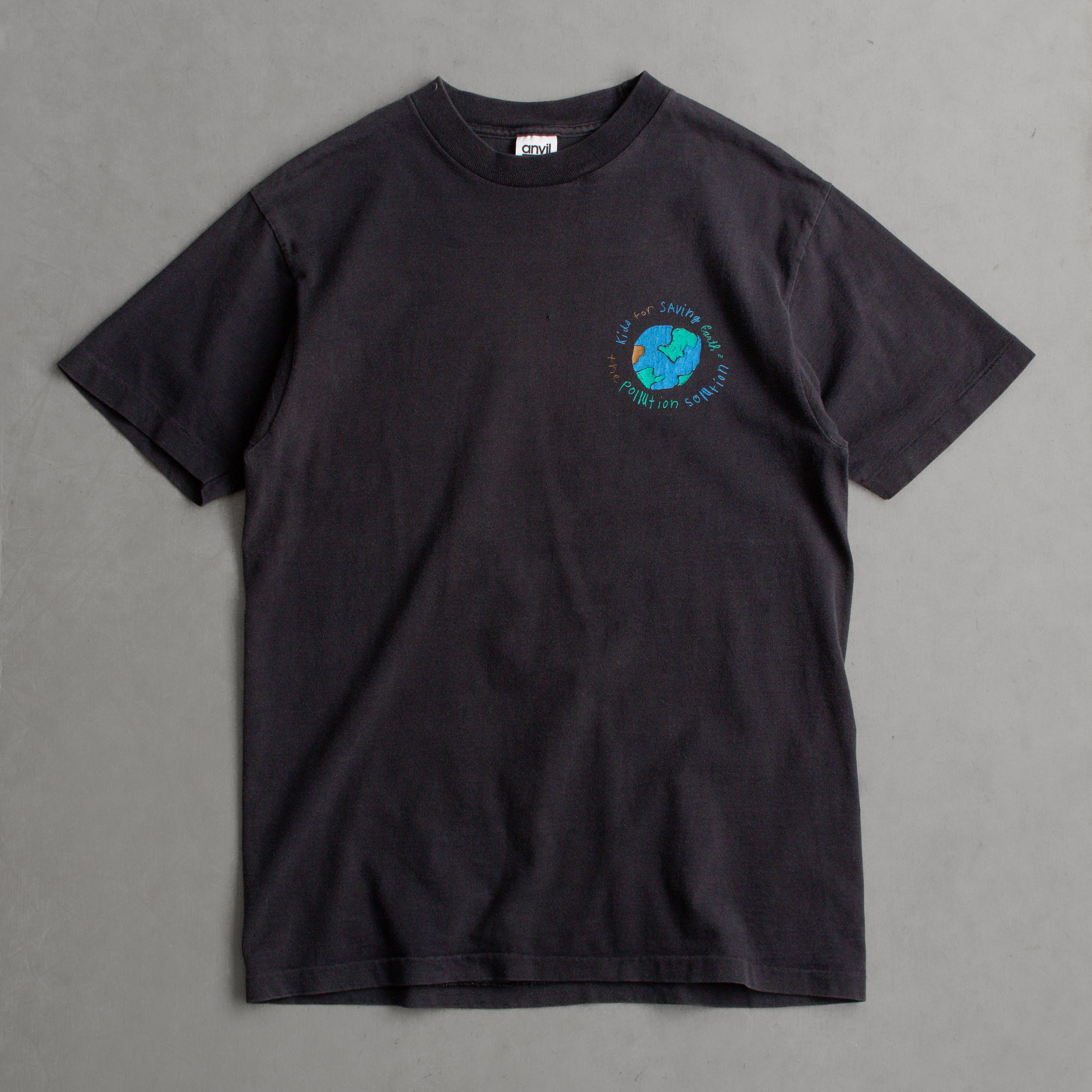 90S ANVIL VINTAGE TEE 美國製 黑色 地球 圖案 短袖 T恤