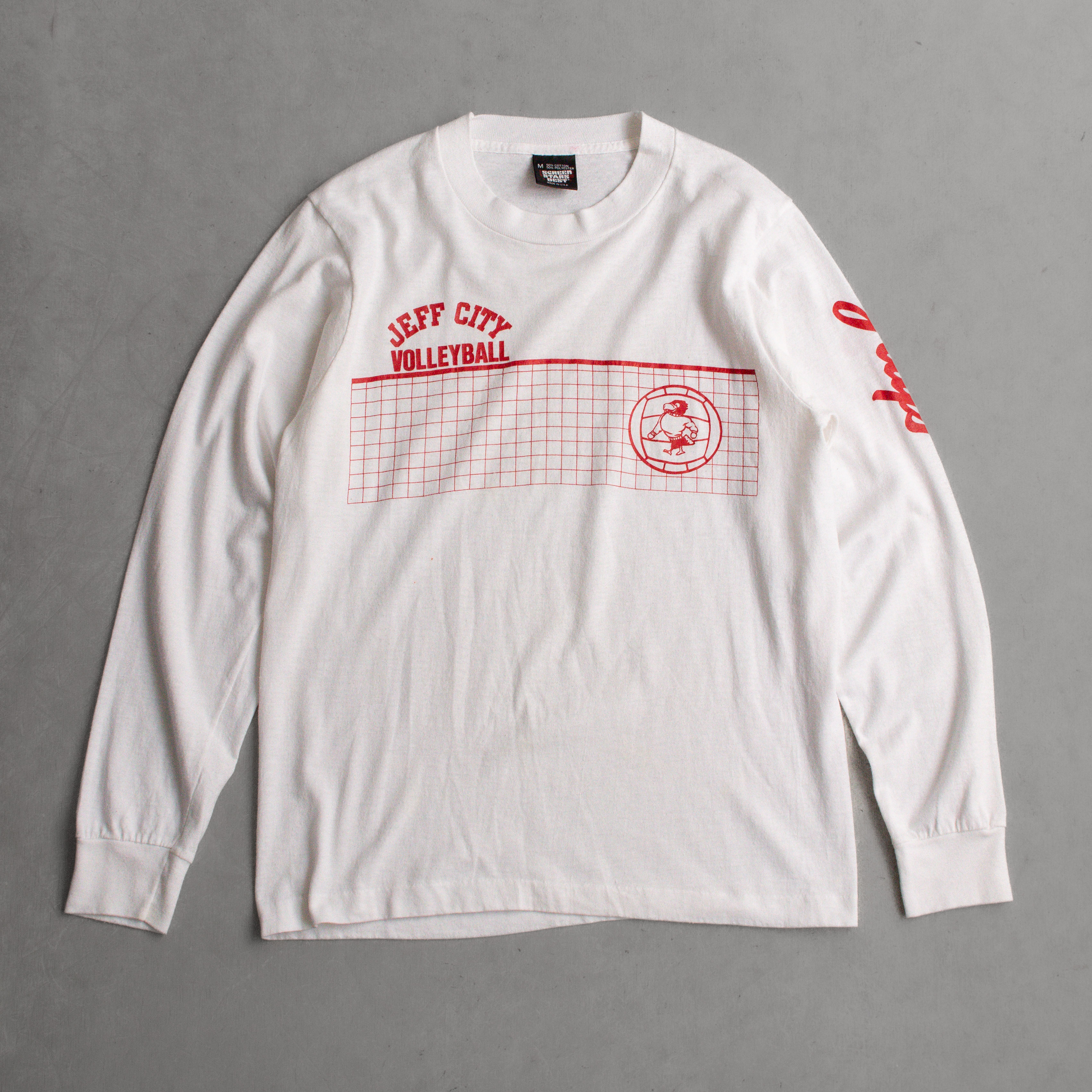 80-90S SCREEN STARS LS TEE 美國製 白色 排球 圖案 長袖 T恤