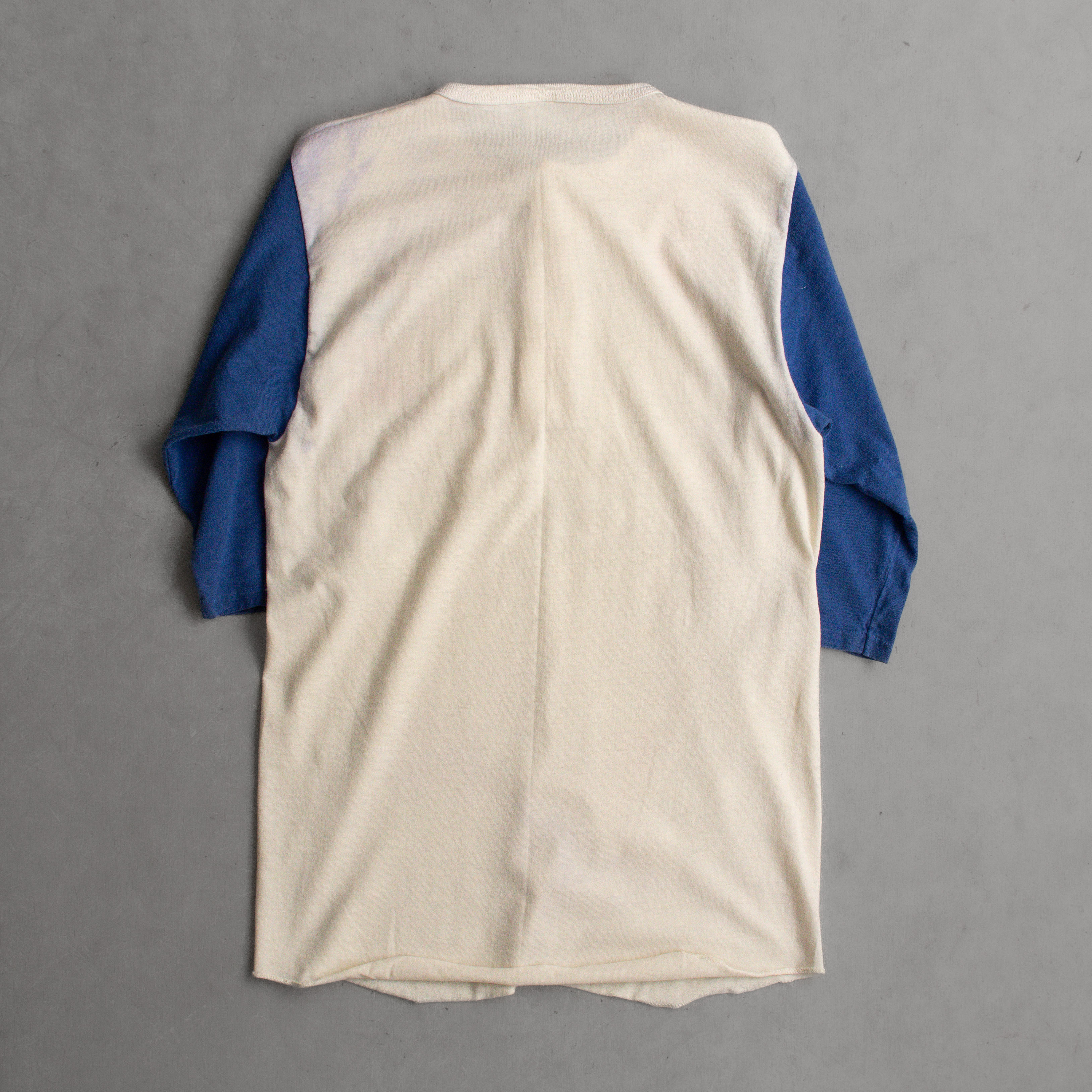 80-90S BASEBALL HENLEY TEE 美國 白藍 堪薩斯大學 七分袖 亨利領 T恤
