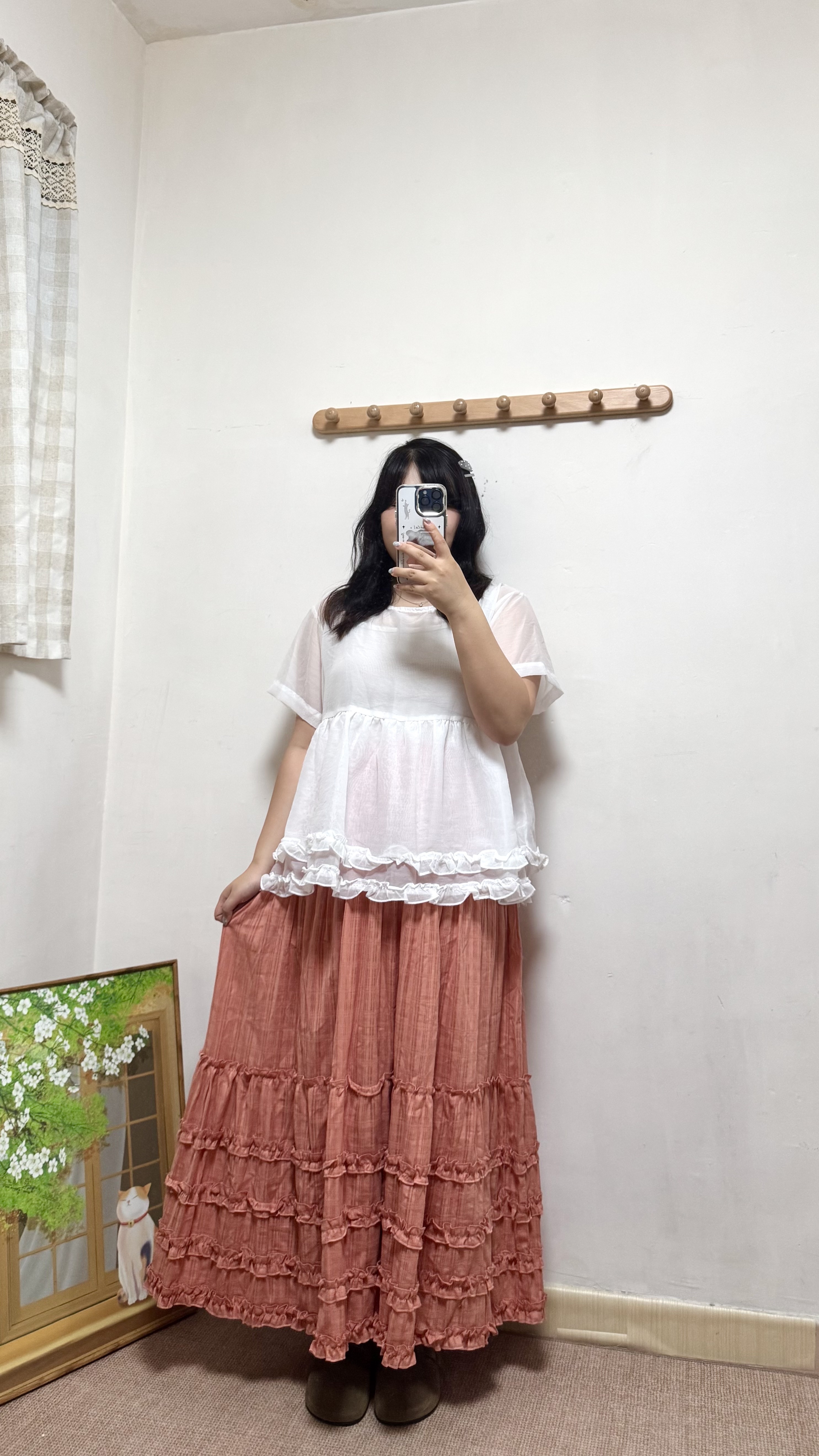 雙層花邊下擺雪紡透身Top