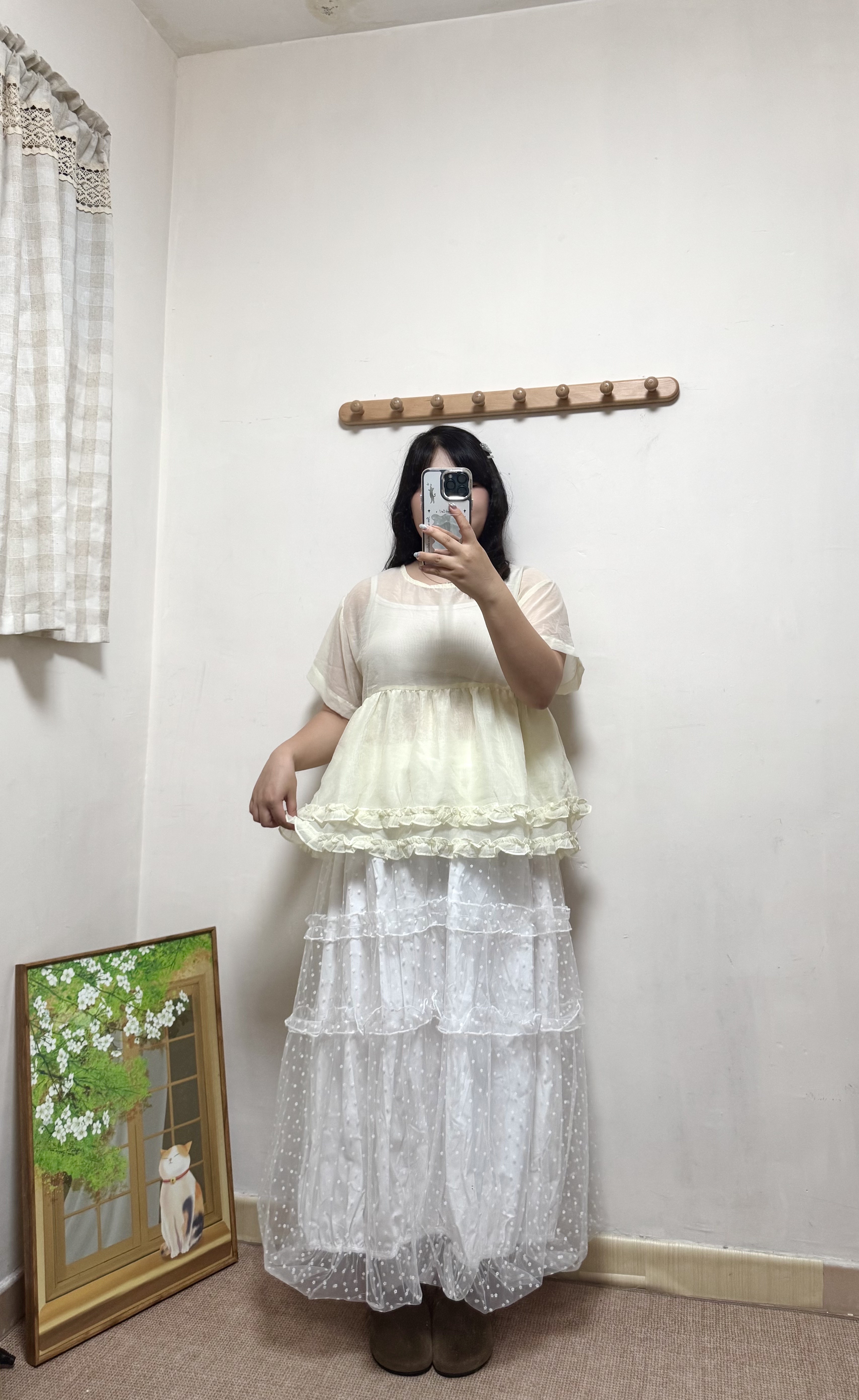 雙層花邊下擺雪紡透身Top