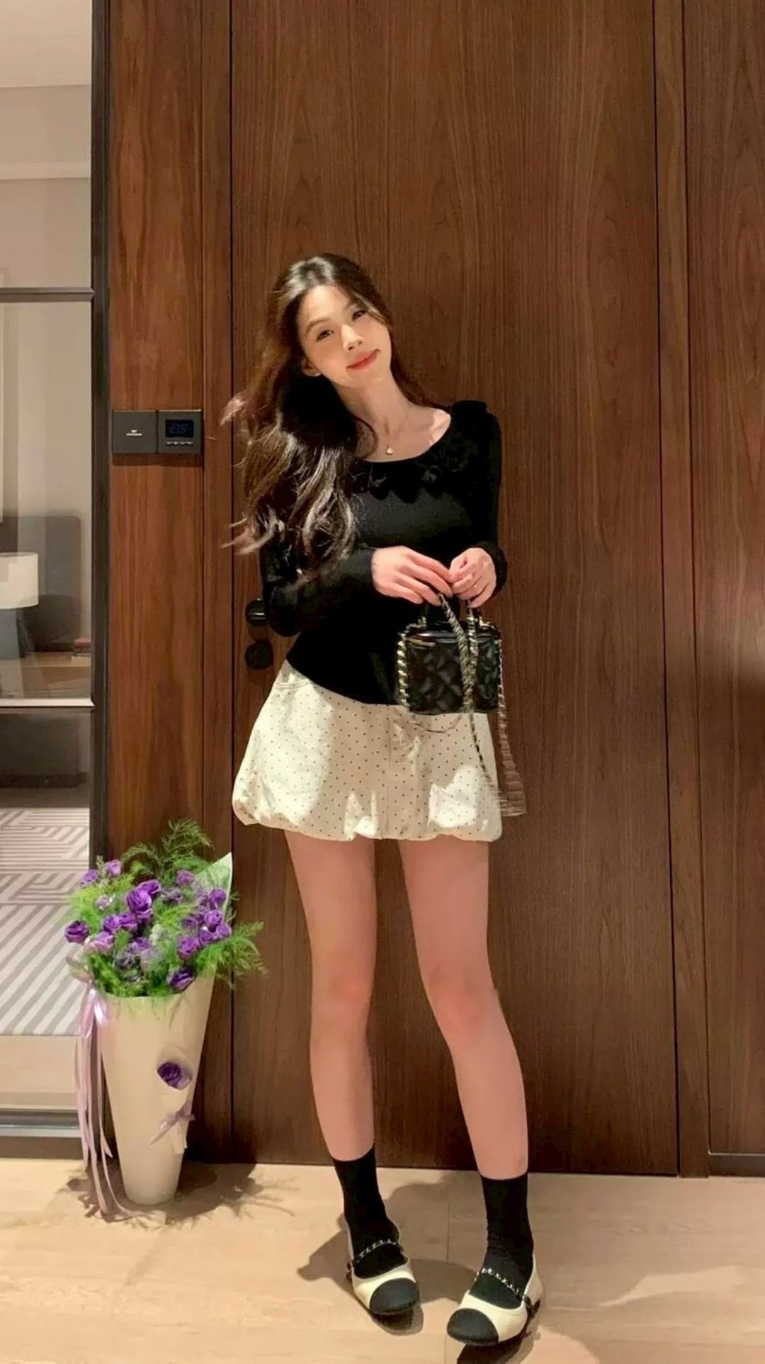 G6182-氣質小點點鬆緊短裙