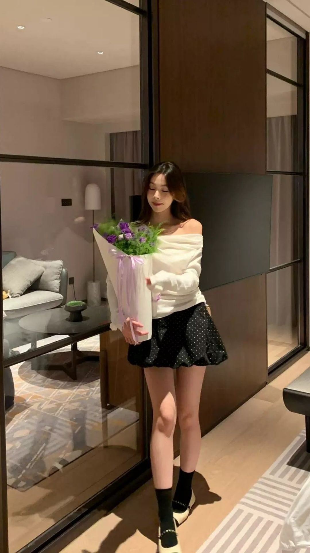 G6182-氣質小點點鬆緊短裙