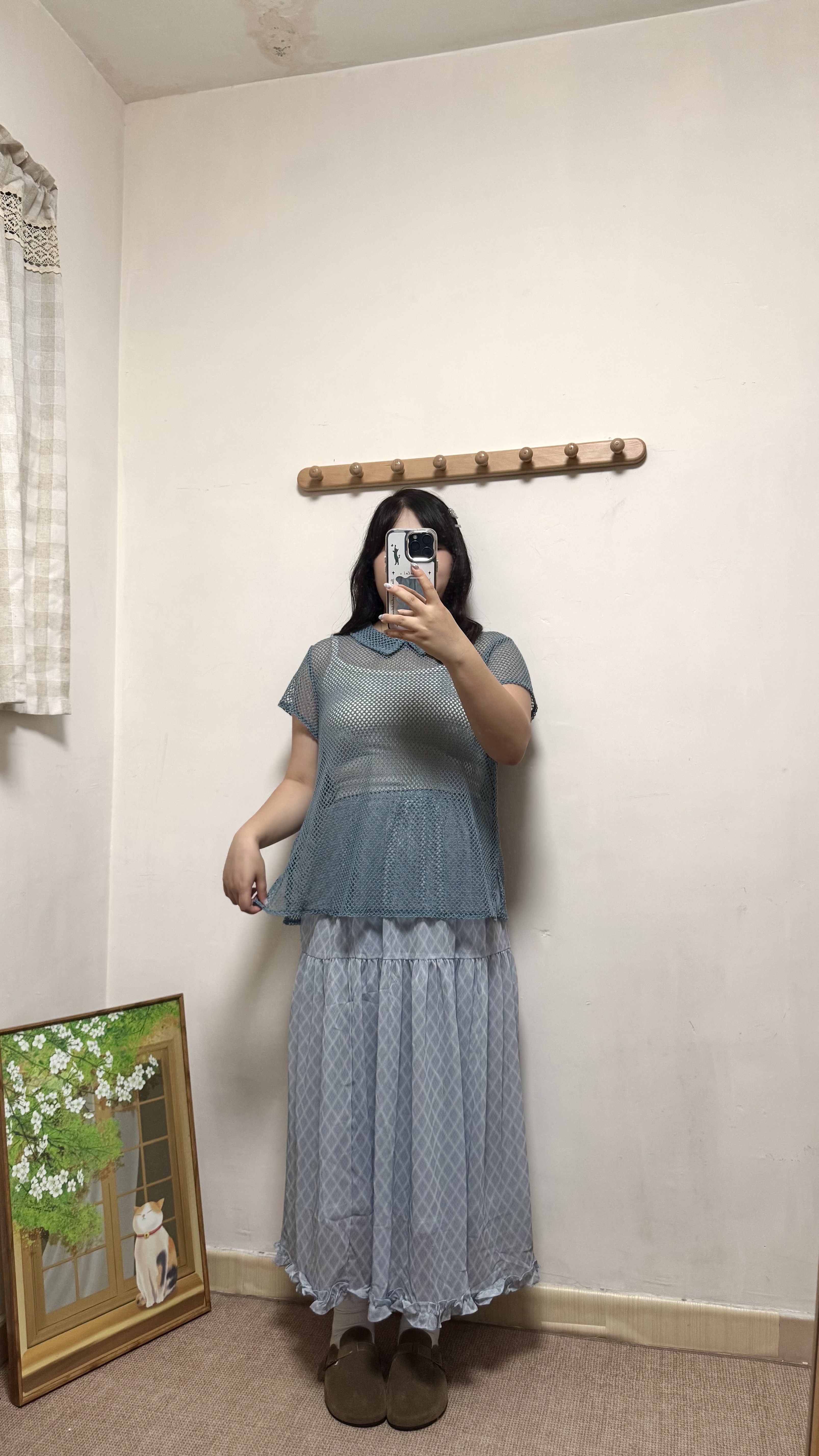 反領網紋洞洞Top