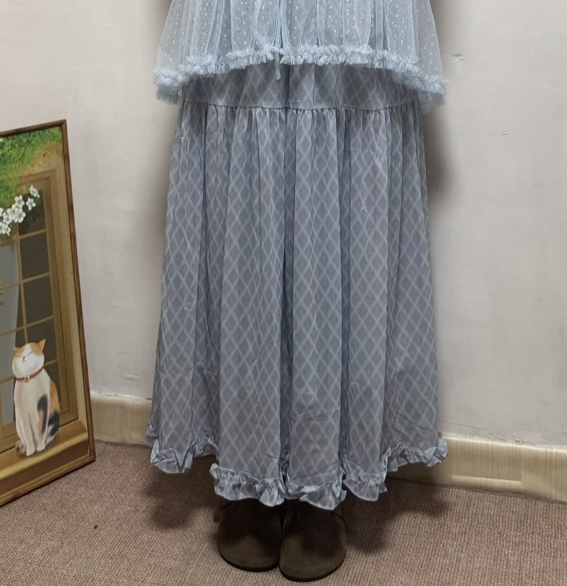 滑身～雪紡菱格紋半身裙