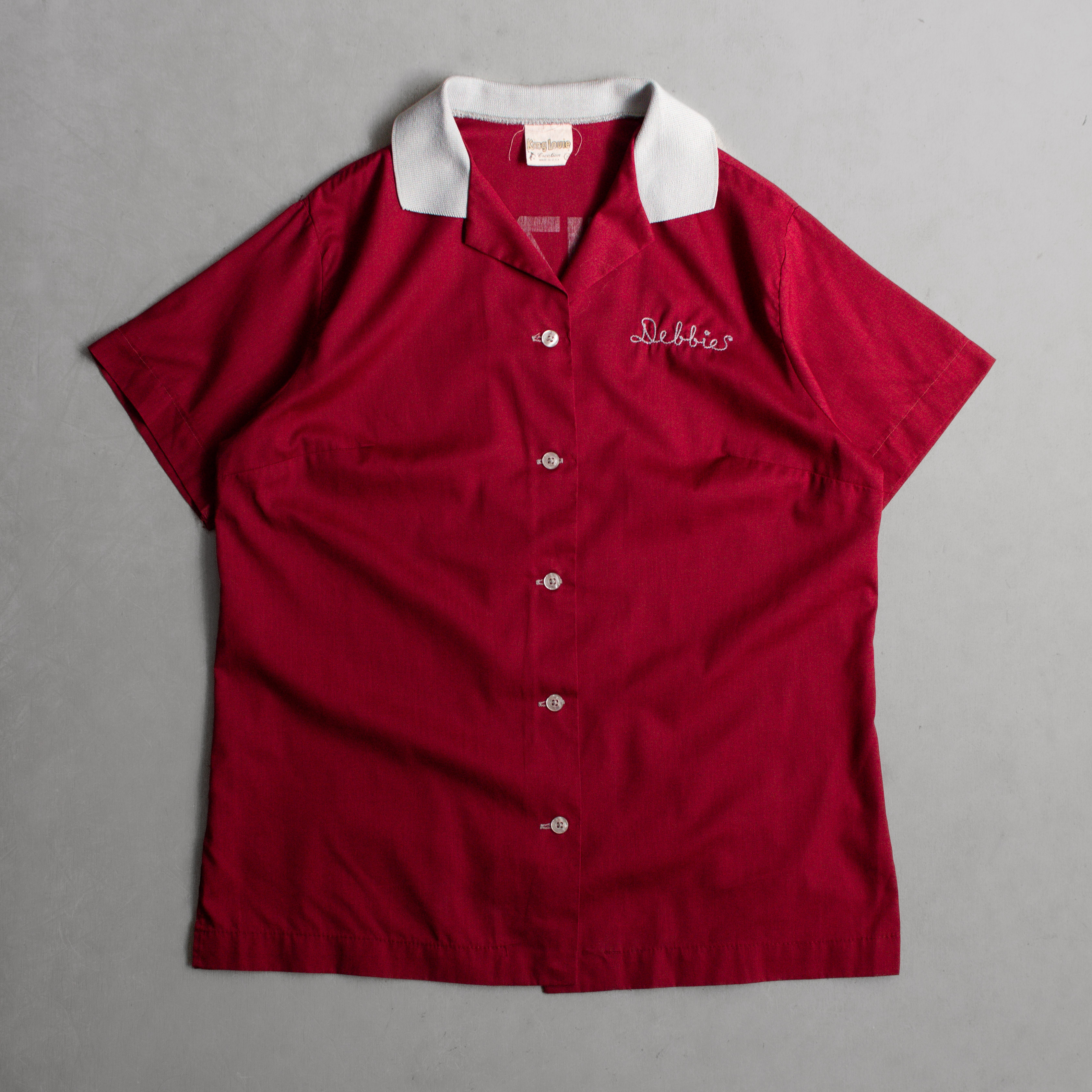 70S KING LOUIE BOWLING SHIRT 美國製 酒紅色 刺繡 短袖 保齡球 襯衫