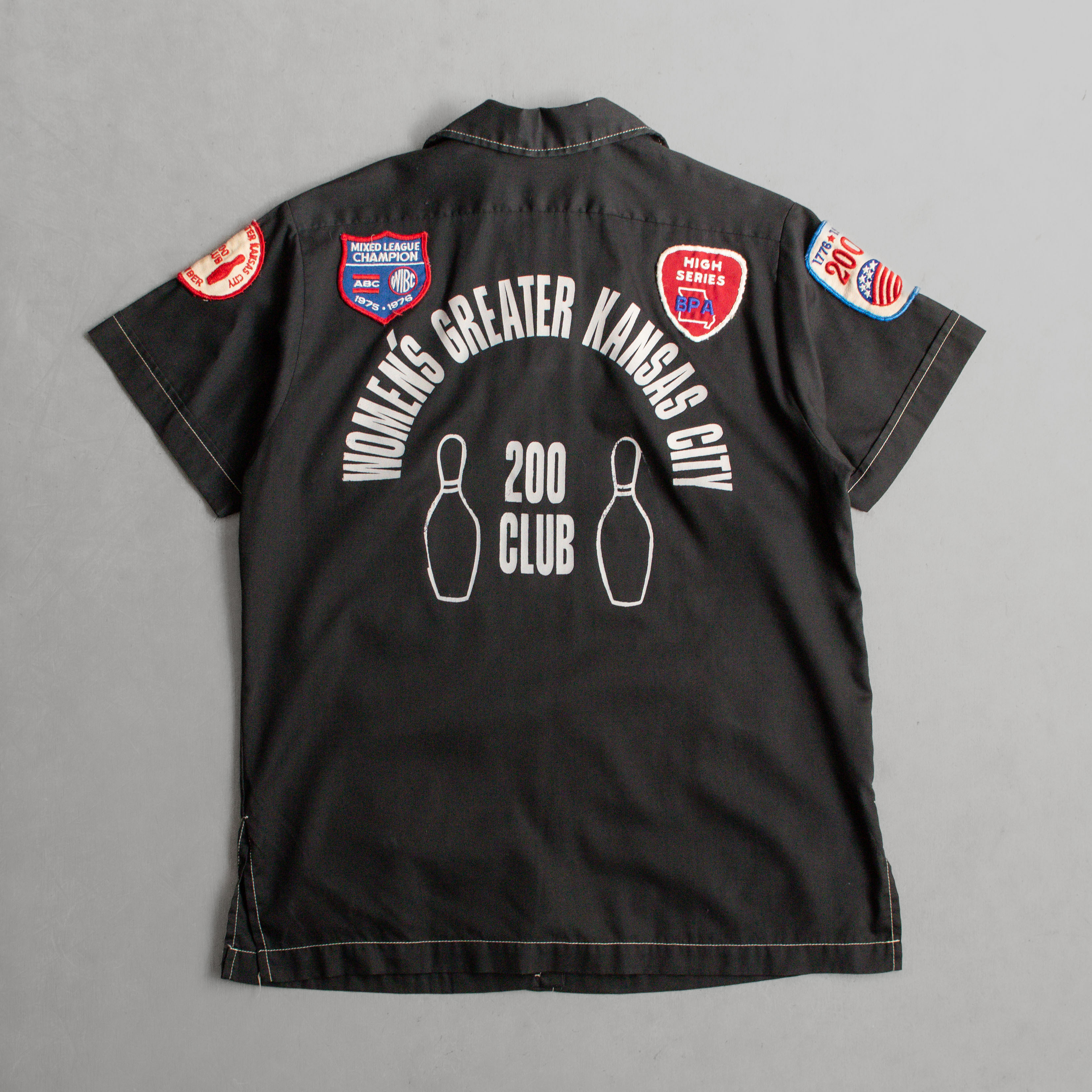 70S HILTON BOWLING SHIRT 美國製 黑色 布章 短袖 保齡球 襯衫