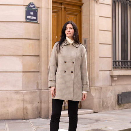 1GL0426-103 [GAALA] Francine Short Trench Coat Mint Plaid (EU)