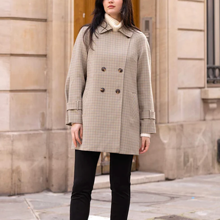 1GL0426-103 [GAALA] Francine Short Trench Coat Mint Plaid (EU)