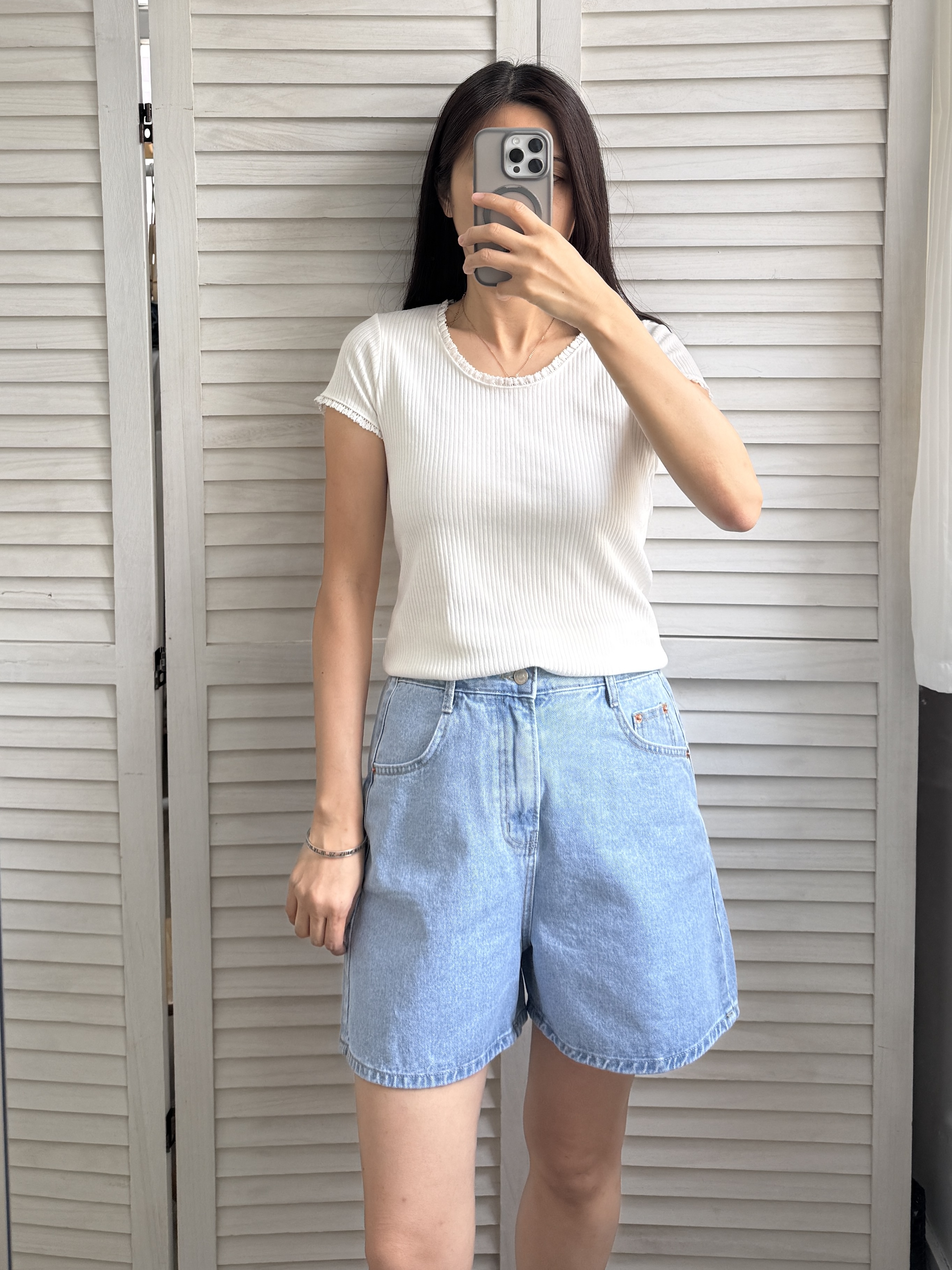 26 S/S 春夏 簡約花邊直紋短袖