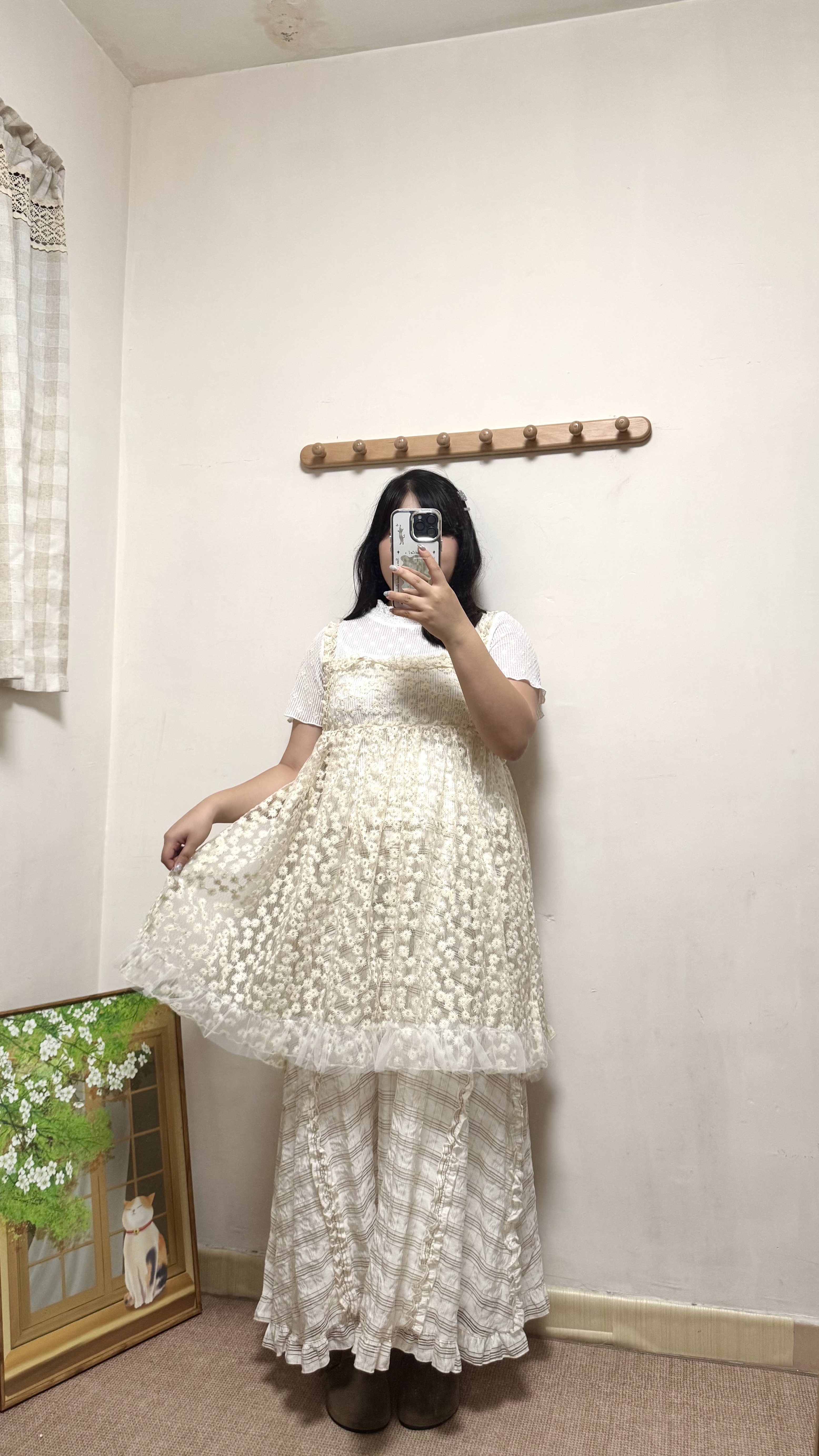 花花刺繡側開叉橡筋帶外搭