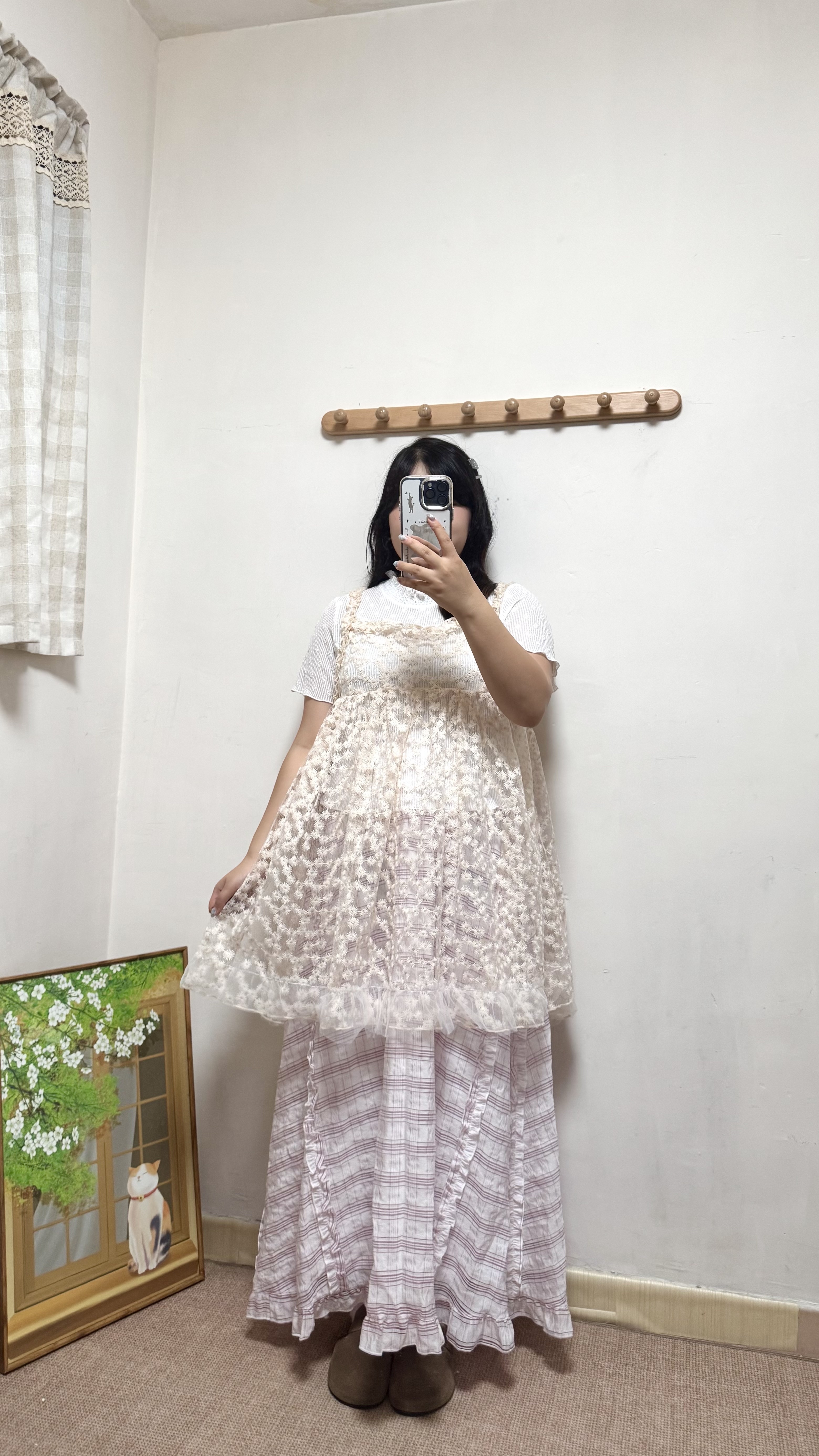 花花刺繡側開叉橡筋帶外搭