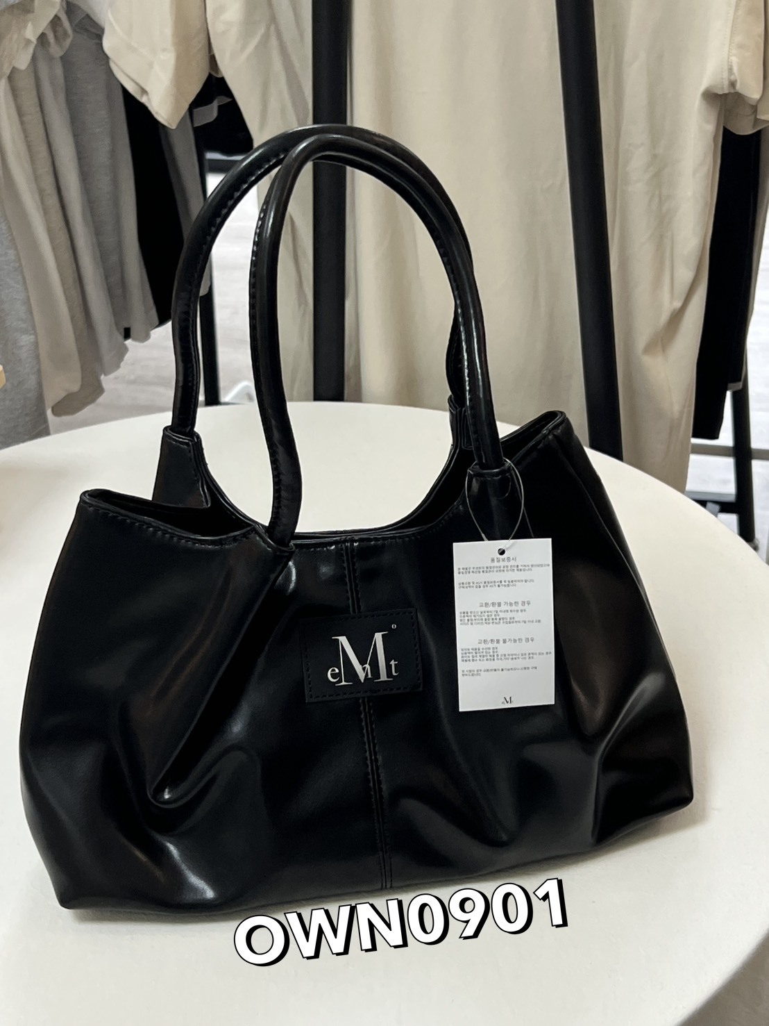 【OWN】Mucent 皮革 手提包 手提袋 肩背 側背 手拿 韓國 限定 男女通用 黑色