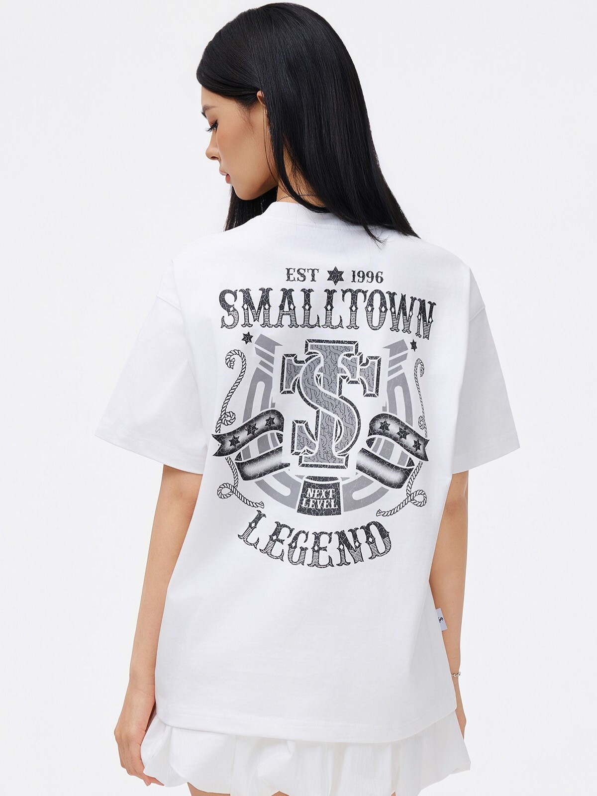 STK SmallTownKid Short-Sleeve T-Shirt with Printed Logo on Both Sides and Cracked Horseshoe Design