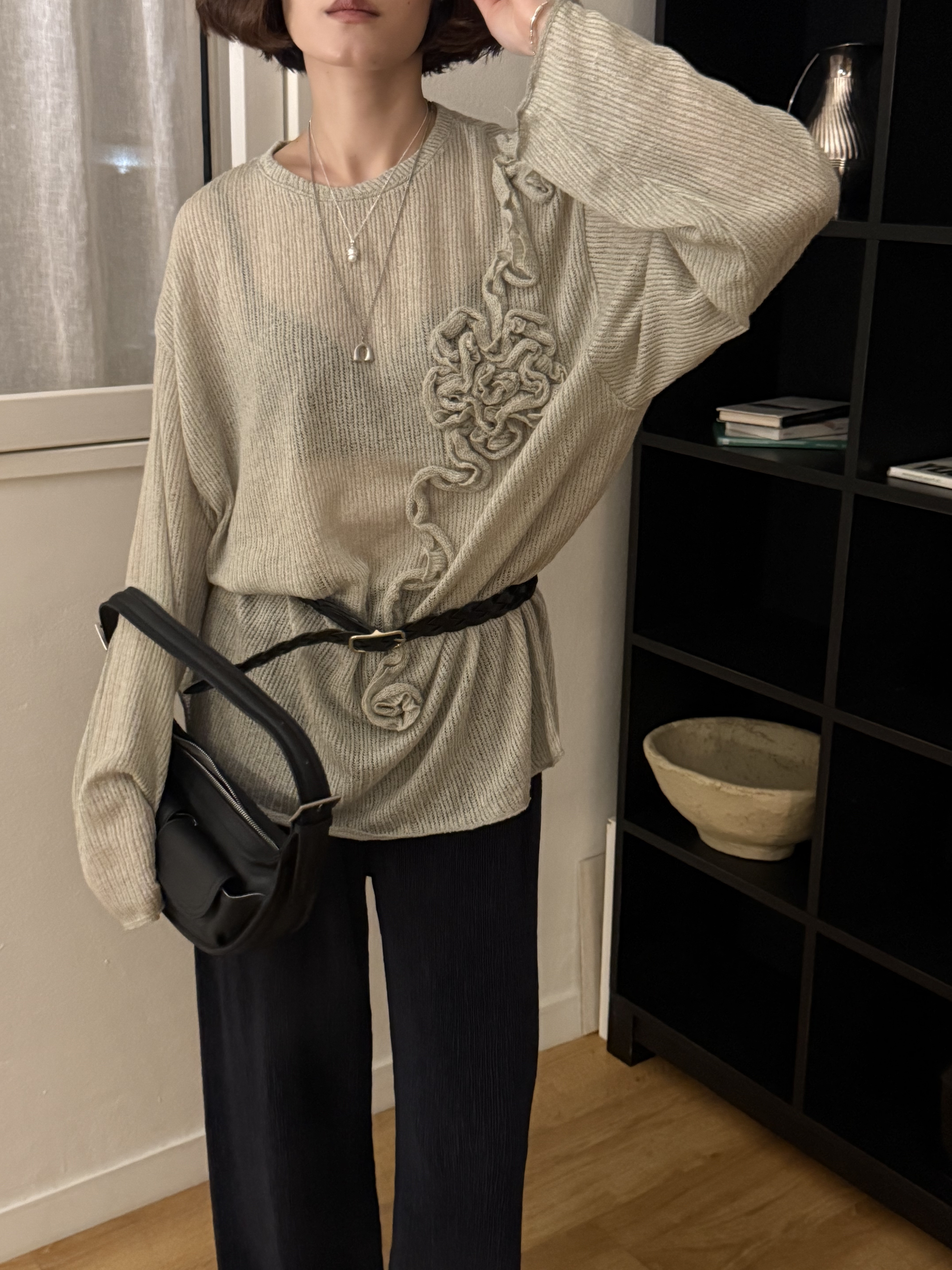 高級禮服家的質感花朵針織衫/3色均碼/綠