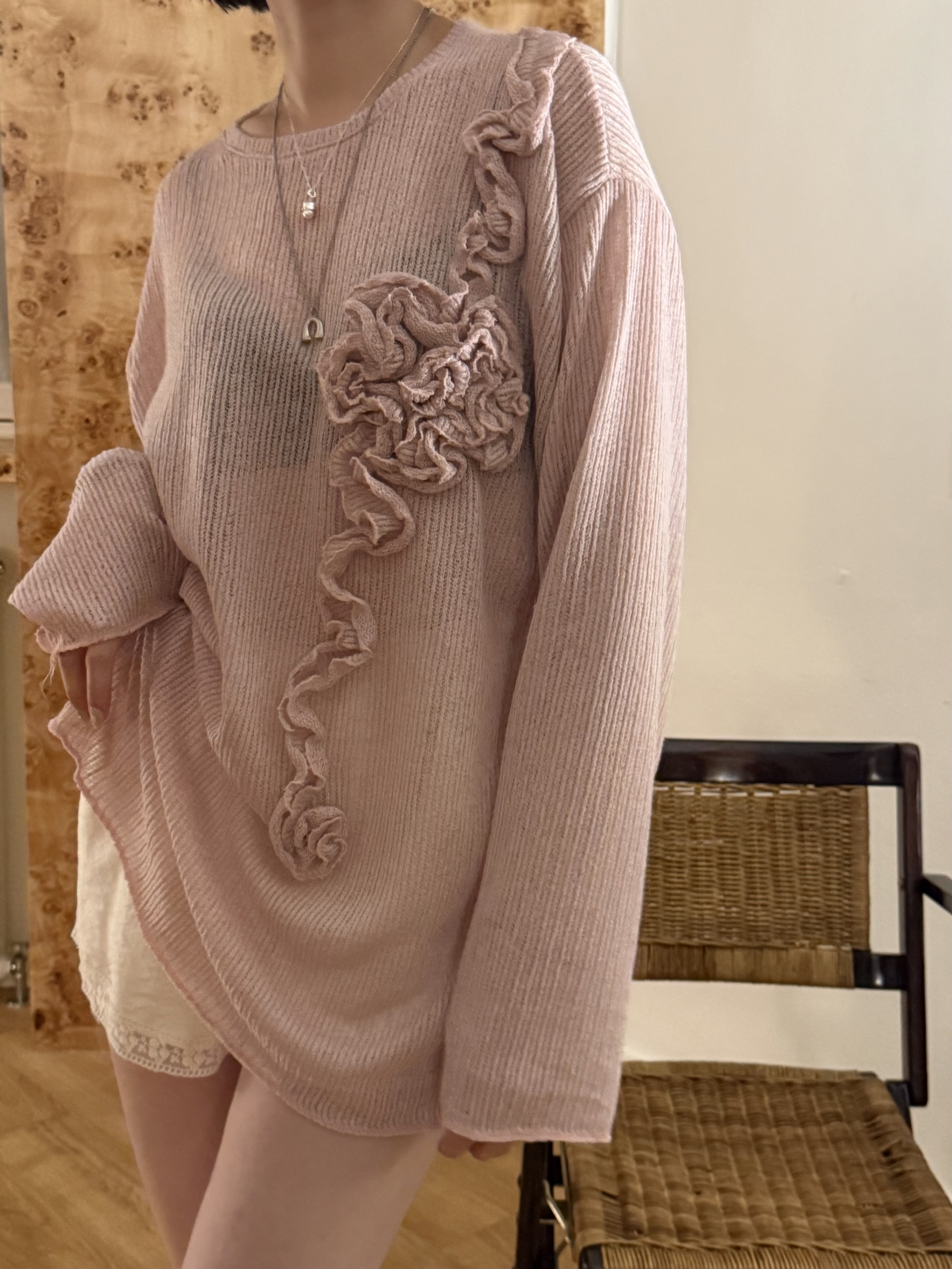 高級禮服家的質感花朵針織衫/3色均碼/粉
