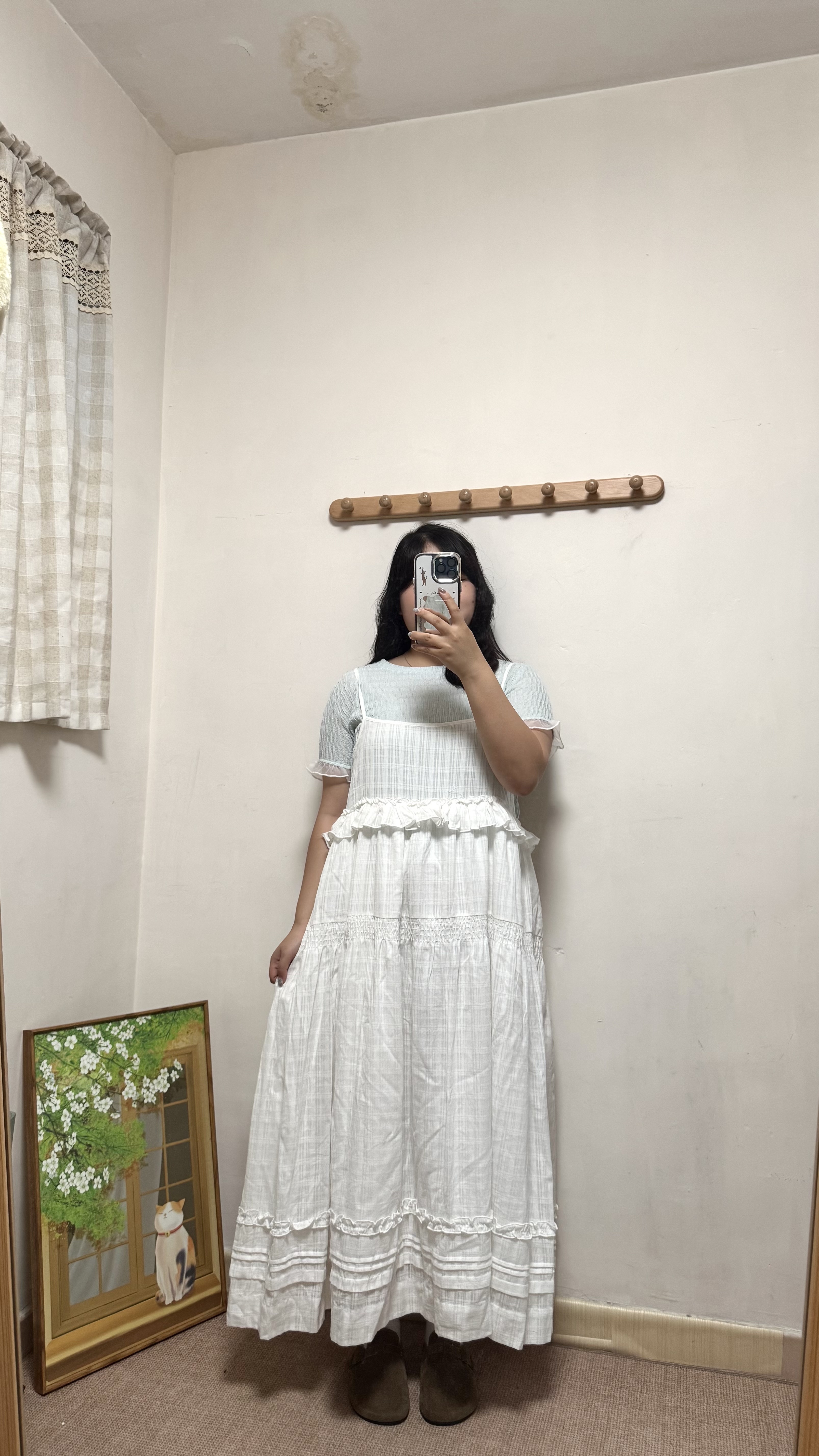 壓紋花邊袖圓領Top