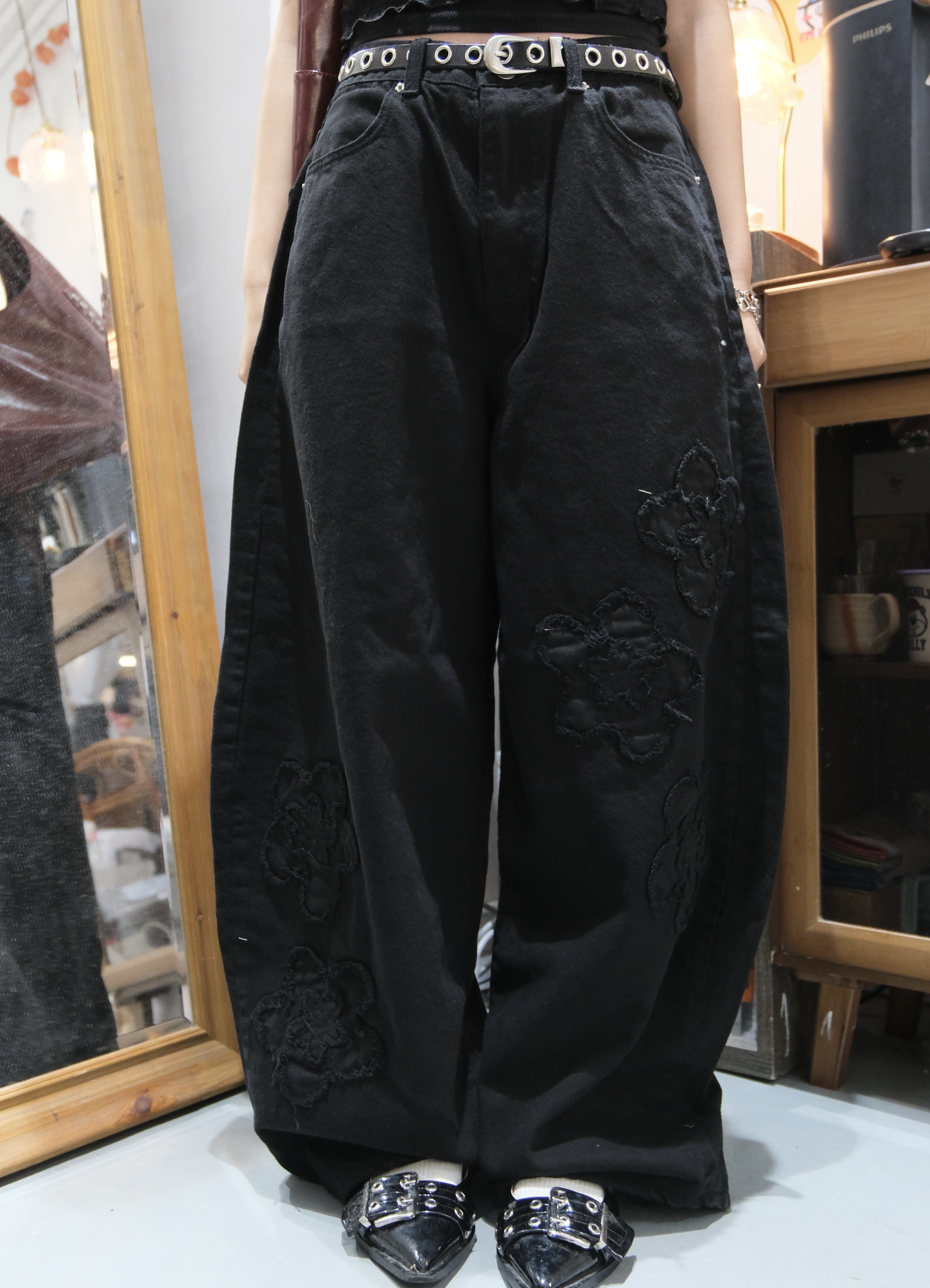刺繡花波波褲( Black)