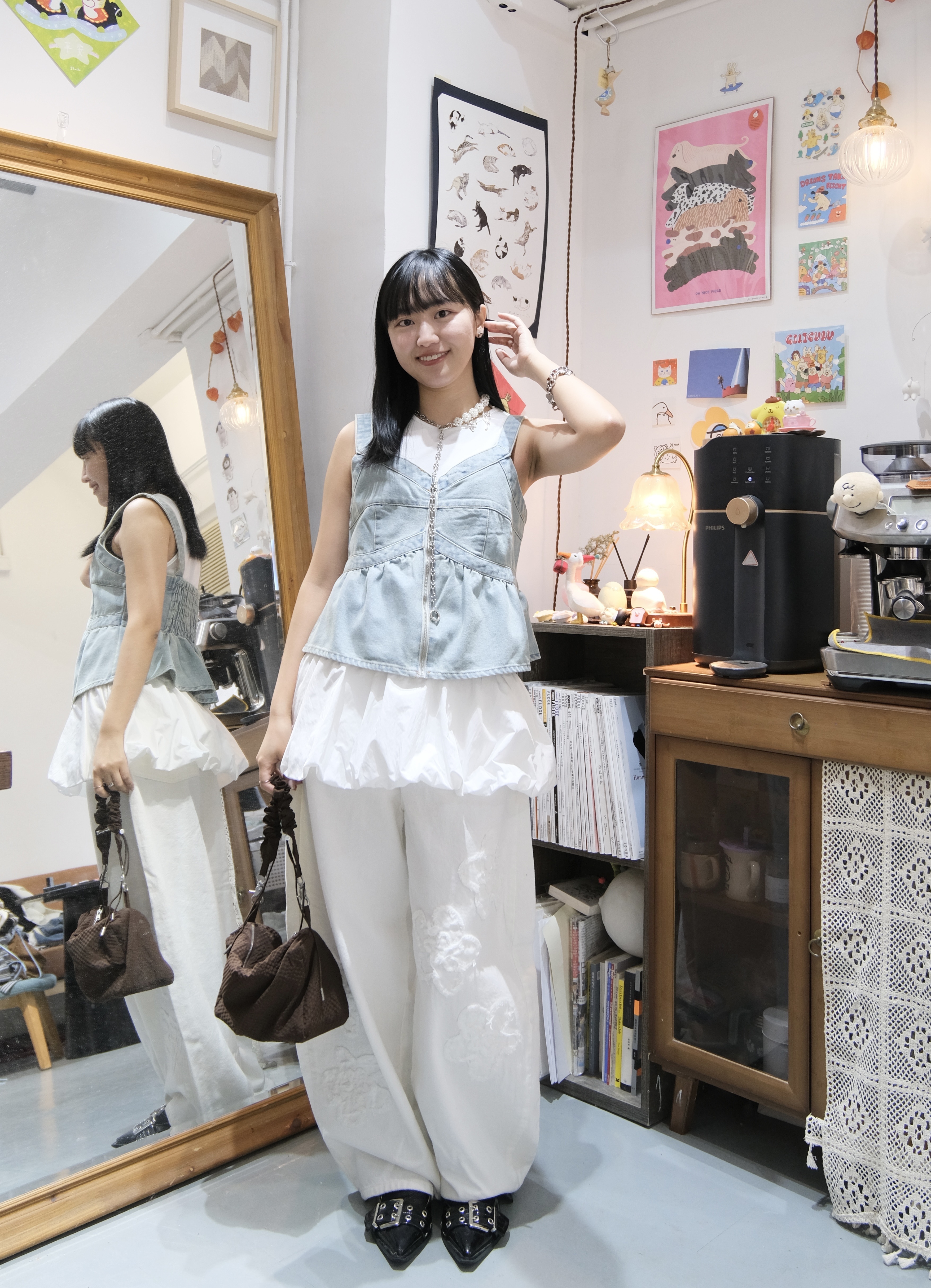 牛仔短款傘傘vest