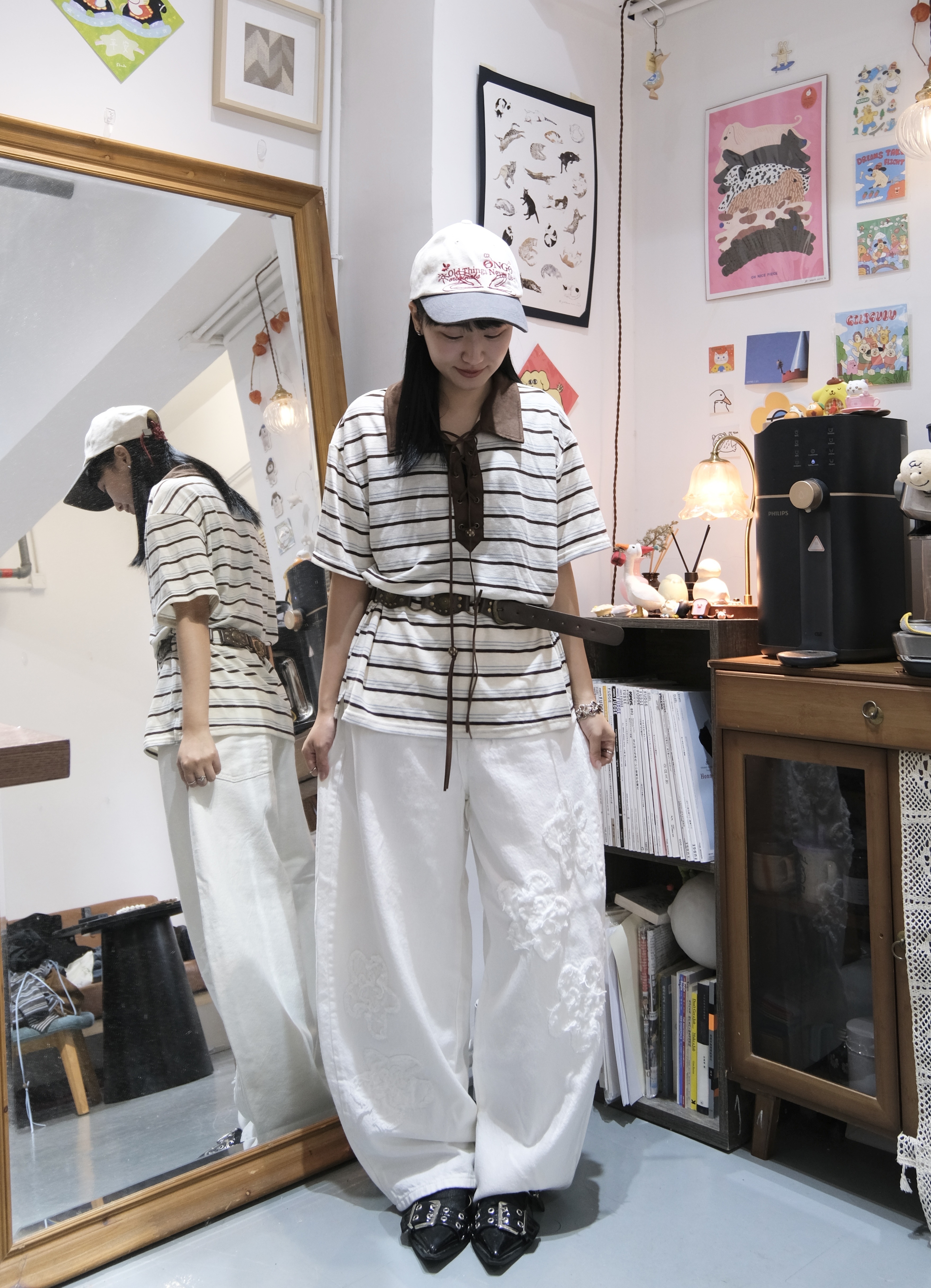 交差間條Polo top (Brown)
