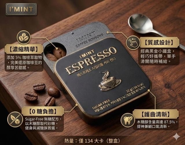 韓國 I'MINT 濃縮咖啡糖無糖木糖醇 32g|韓國CU便利商店限定
