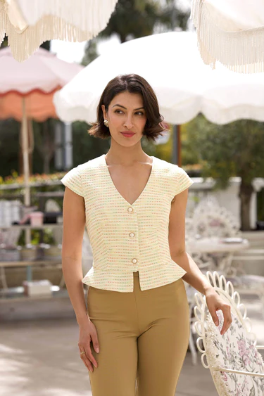 1GL0426-013 [GAALA] Alana Peplum Top Green Multicolor (EU)