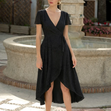 1GL0426-040 [GAALA] Aurore Wrap Dress Black With Dots (EU)