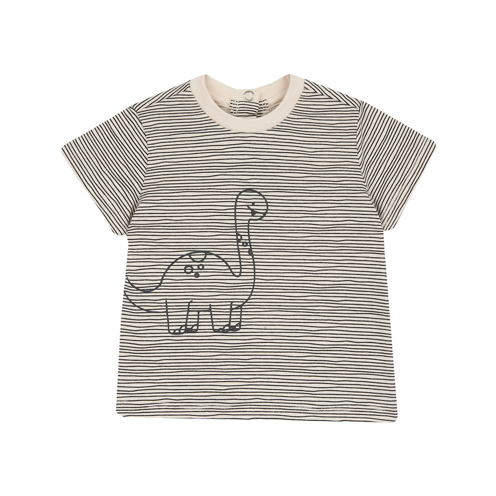 恐龍探險隊-印細橫條+DINO短袖上衣