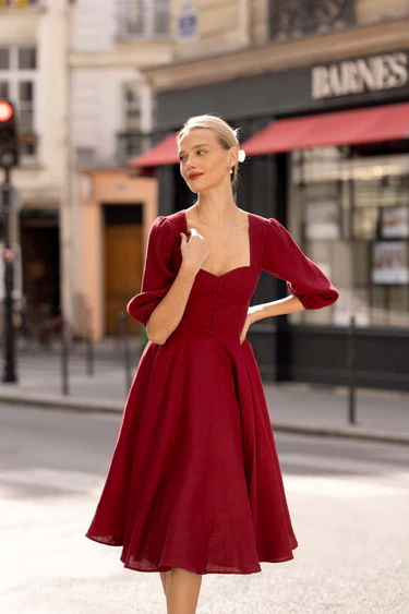 1GL0426-047 [GAALA] Bardetta Linen Dress Bordeaux (EU)