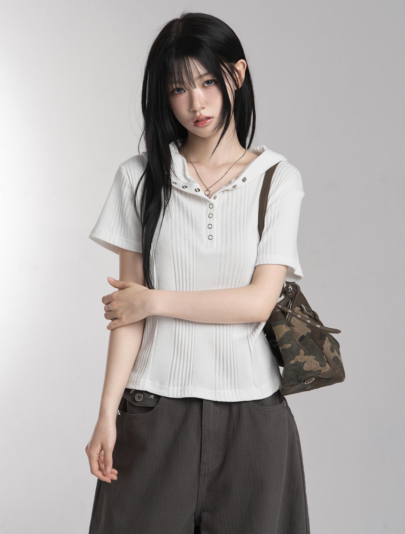 LOOXP 造型縫線連帽短袖T恤 9858-1