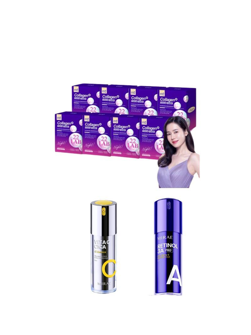 標單1-m2 美度 22LAB超能膠原晚安飲(100入)+送MIRAE 未來美PRO+超級3A煥膚緊緻精華(30ml)+MIRAE 未來美PRO+超級雙C美白淡斑精華(30ml)