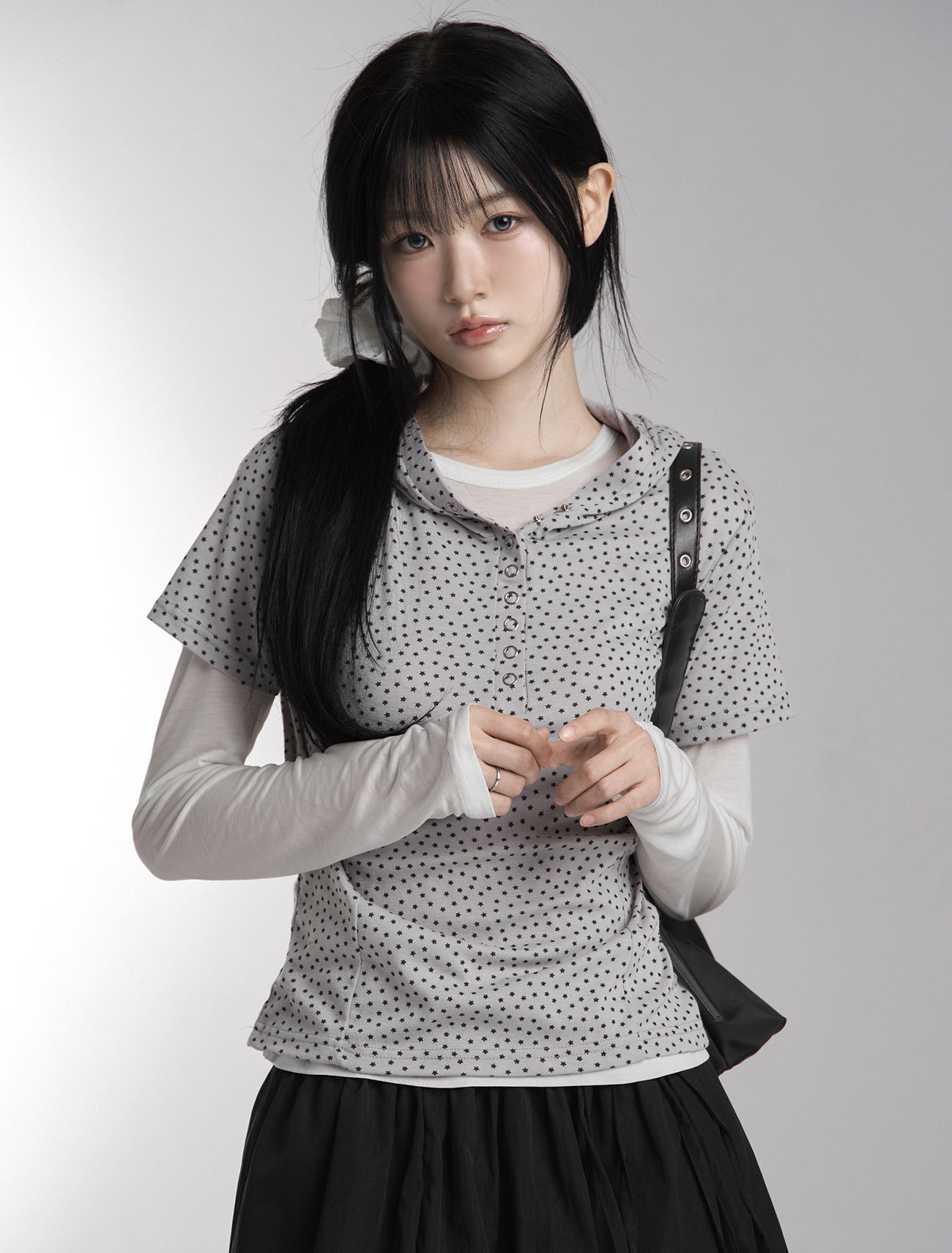 LOOXP 星紋連帽短袖T恤 灰色 9858-4