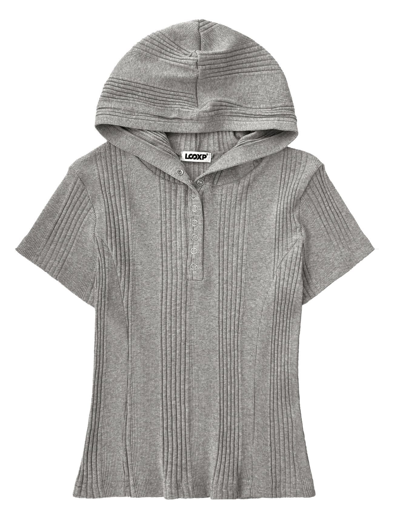 LOOXP 排釦剪接連帽短袖T恤 9858-2
