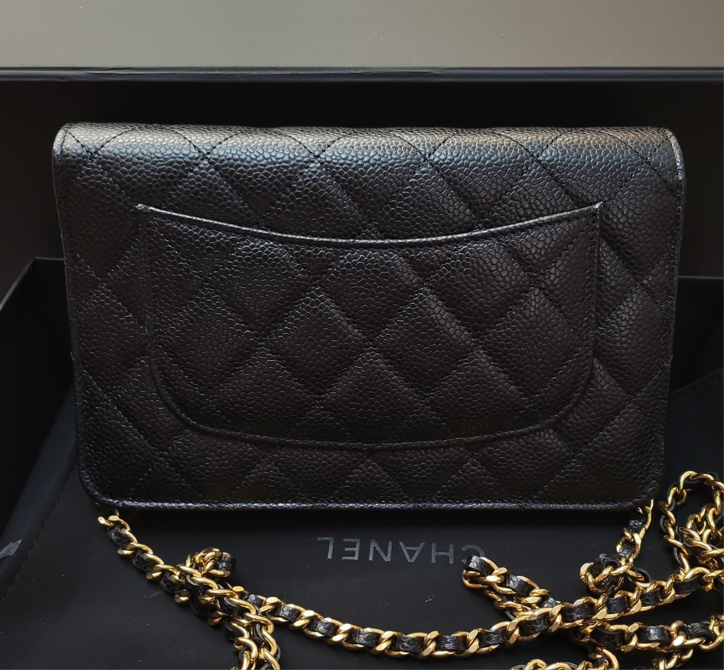 Unused Chanel AP0250 wallet on chain black caviar 黑色荔枝皮金扣
