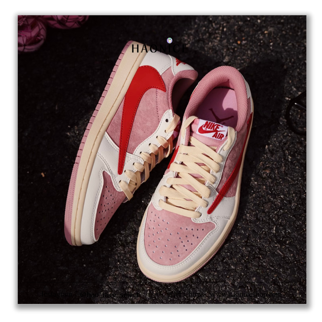 【HAO NICE】再補貨20雙 數量有限‼️官方正品 甜酷感爆棚🫣Air Jordan 1 x Travis Scott 莓果 粉色倒勾 板鞋 籃球鞋 粉米白