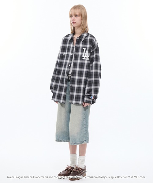 <日本限定-限時特價> MLB 美國職棒大聯盟 限定款 刺繡 大LOGO 格紋 襯衫