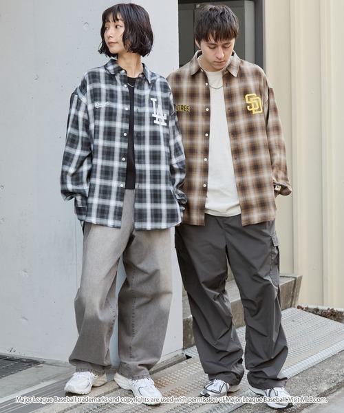 <日本限定-限時特價> MLB 美國職棒大聯盟 限定款 刺繡 大LOGO 格紋 襯衫