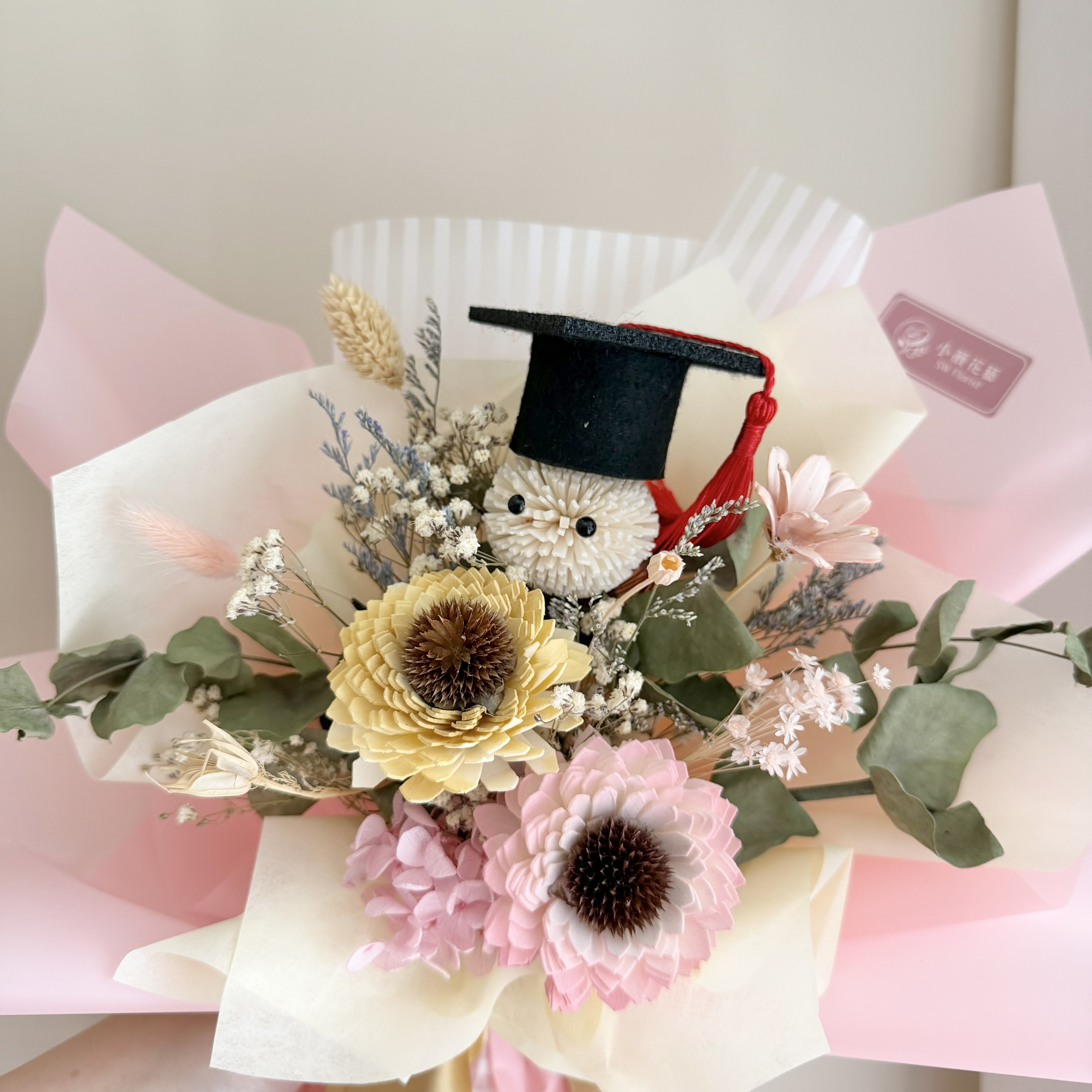 乾燥花束(粉色系/中型)【畢業小精靈】｜畢業花束、索拉向日葵