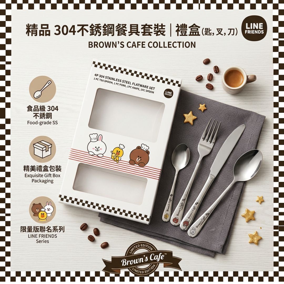 LINE FRIENDS |  304不銹鋼餐具套裝|禮盒 (匙,叉,刀)