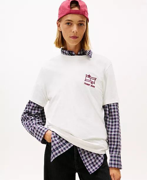 [USW] TOMMY HILFIGER ECRU WOMEN'S RELAXED GRAFFITI LOGO T-SHIRT, UZZ220 (UZZ220)