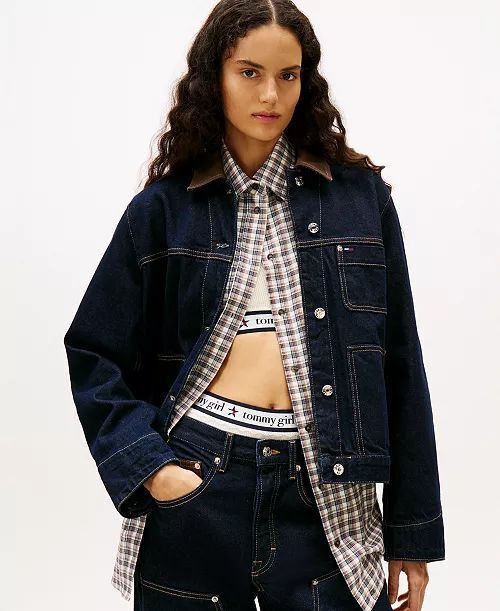 [USW] TOMMY HILFIGER DENIM DARK WOMEN'S OVERSIZED CHORE JACKET, UZZ224 (UZZ224)