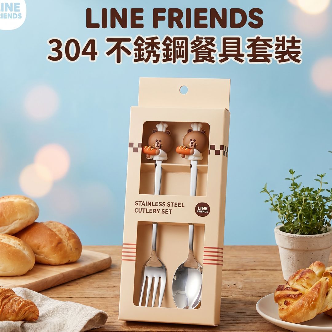 LINE FRIENDS| 3D Head Stainless Steel Cutlery Set(spoon fork)