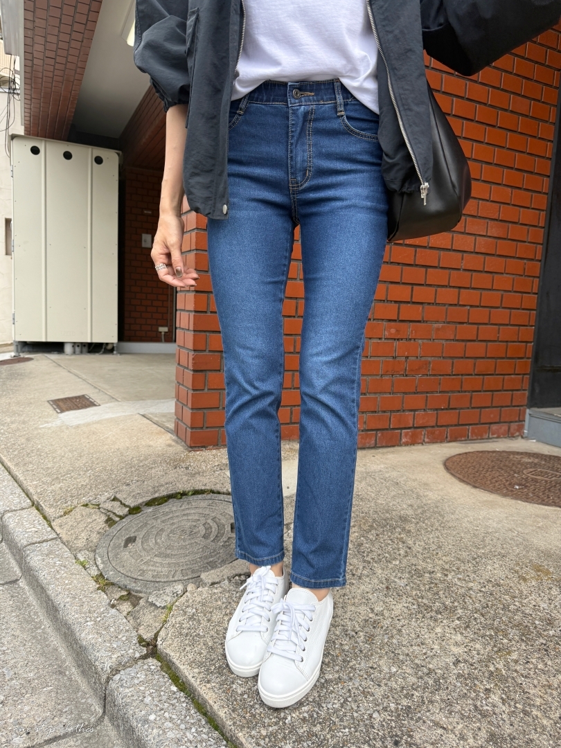 正韓Dream深藍修飾薄款鬆緊牛仔褲
