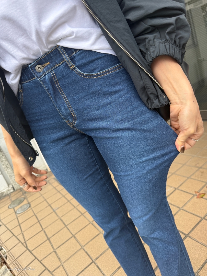 正韓Dream深藍修飾薄款鬆緊牛仔褲