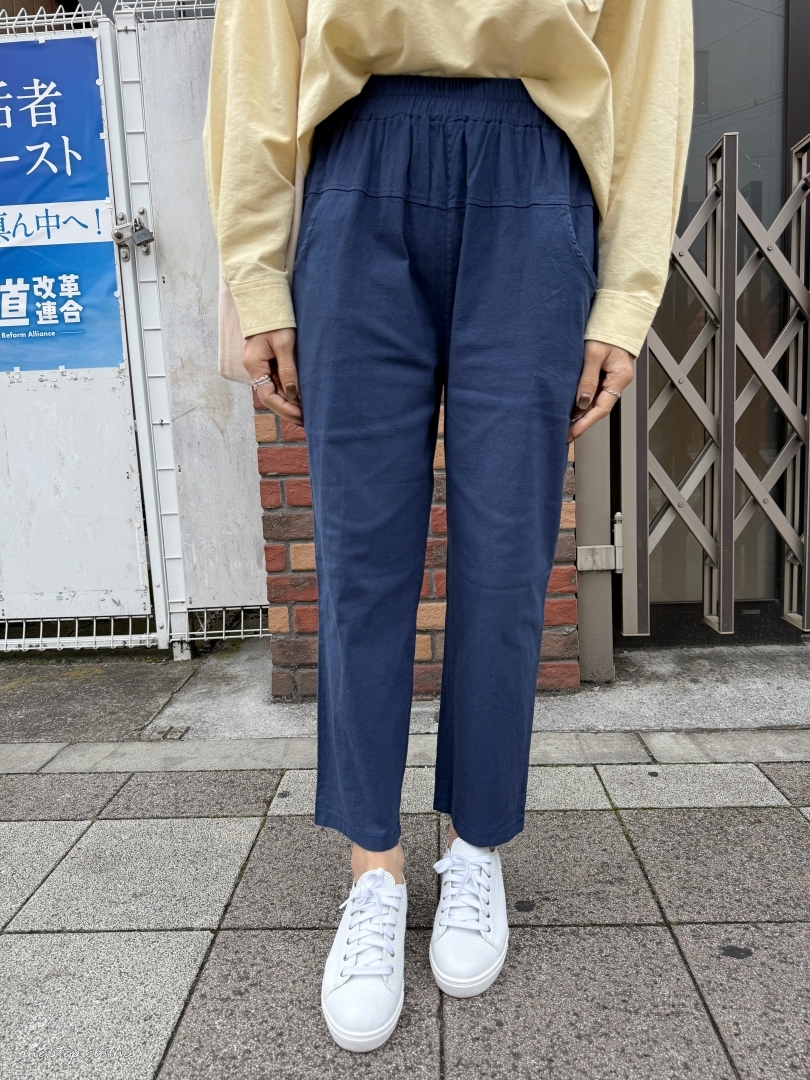 正韓自在感口袋鬆緊棉麻褲 (藍)
