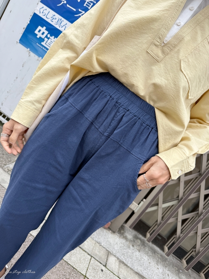 正韓自在感口袋鬆緊棉麻褲 (藍)