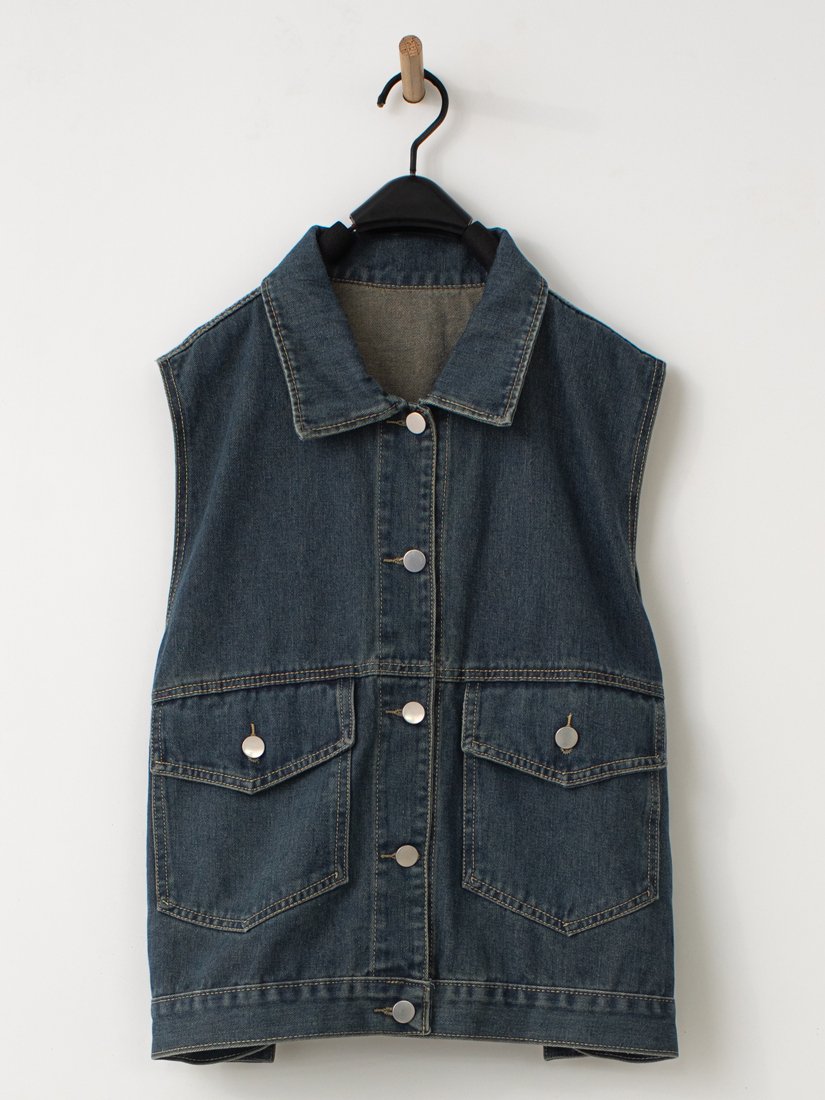 口袋牛仔背心空氣棉仿兩件式修身成套組組合