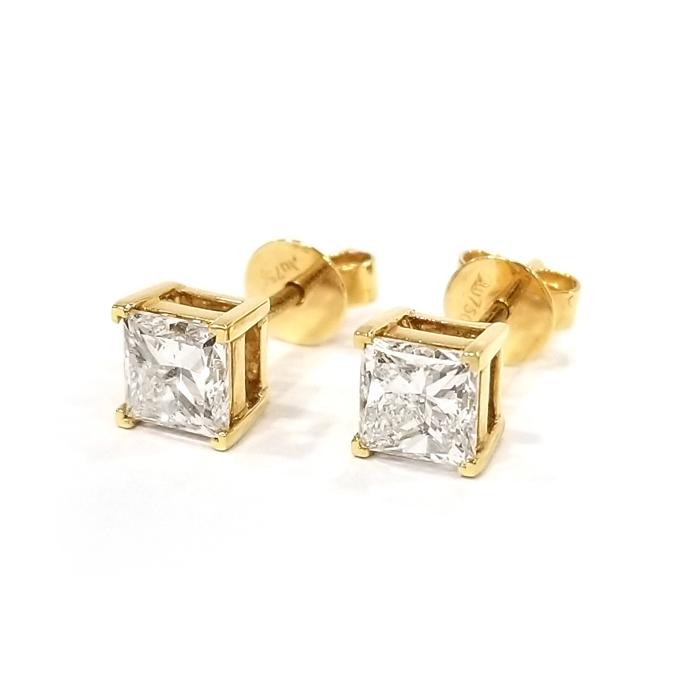 18K黃金 實驗室培育鑽石公主方形耳環